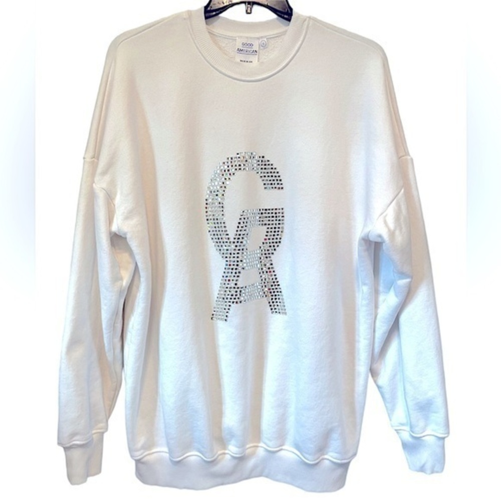 Good American Sweatshirt, White, Rhinestone GA Logo, Khloé Kardashian - Size 2